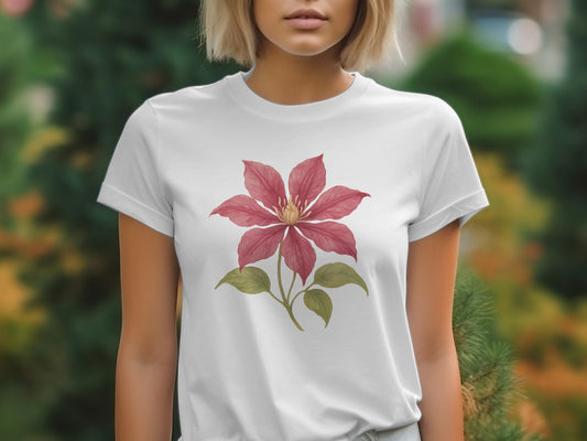 Red Floral Design Tee Shirt Casual Fashion Product