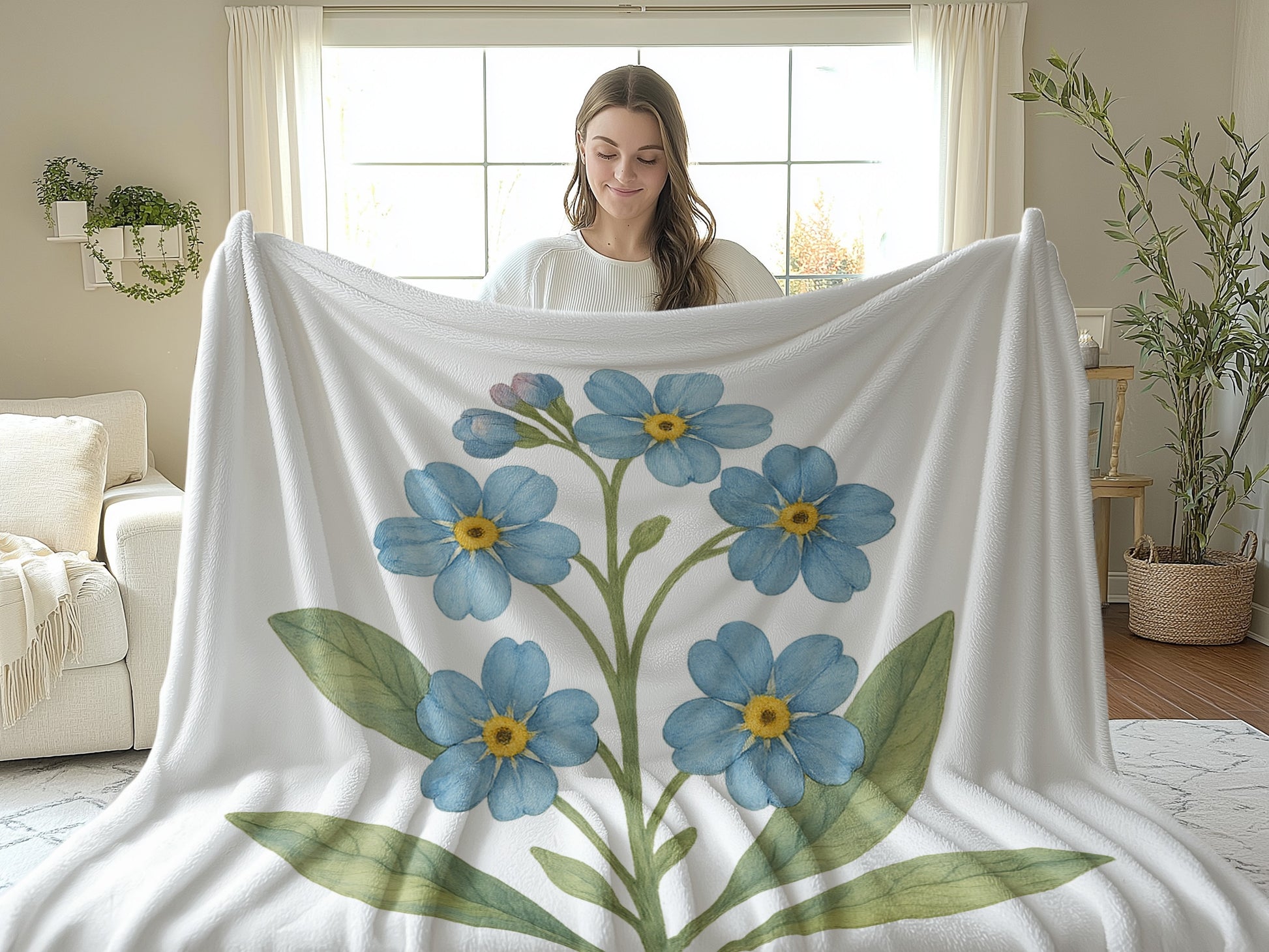 Cozy Throw Blanket with Blue Floral Design product