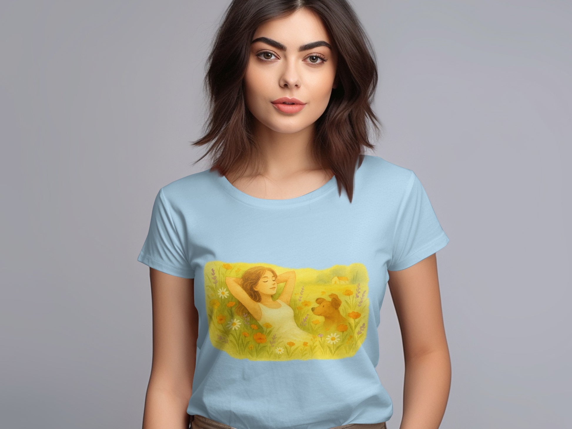Relaxing Woman and Bear Floral Art Tee product