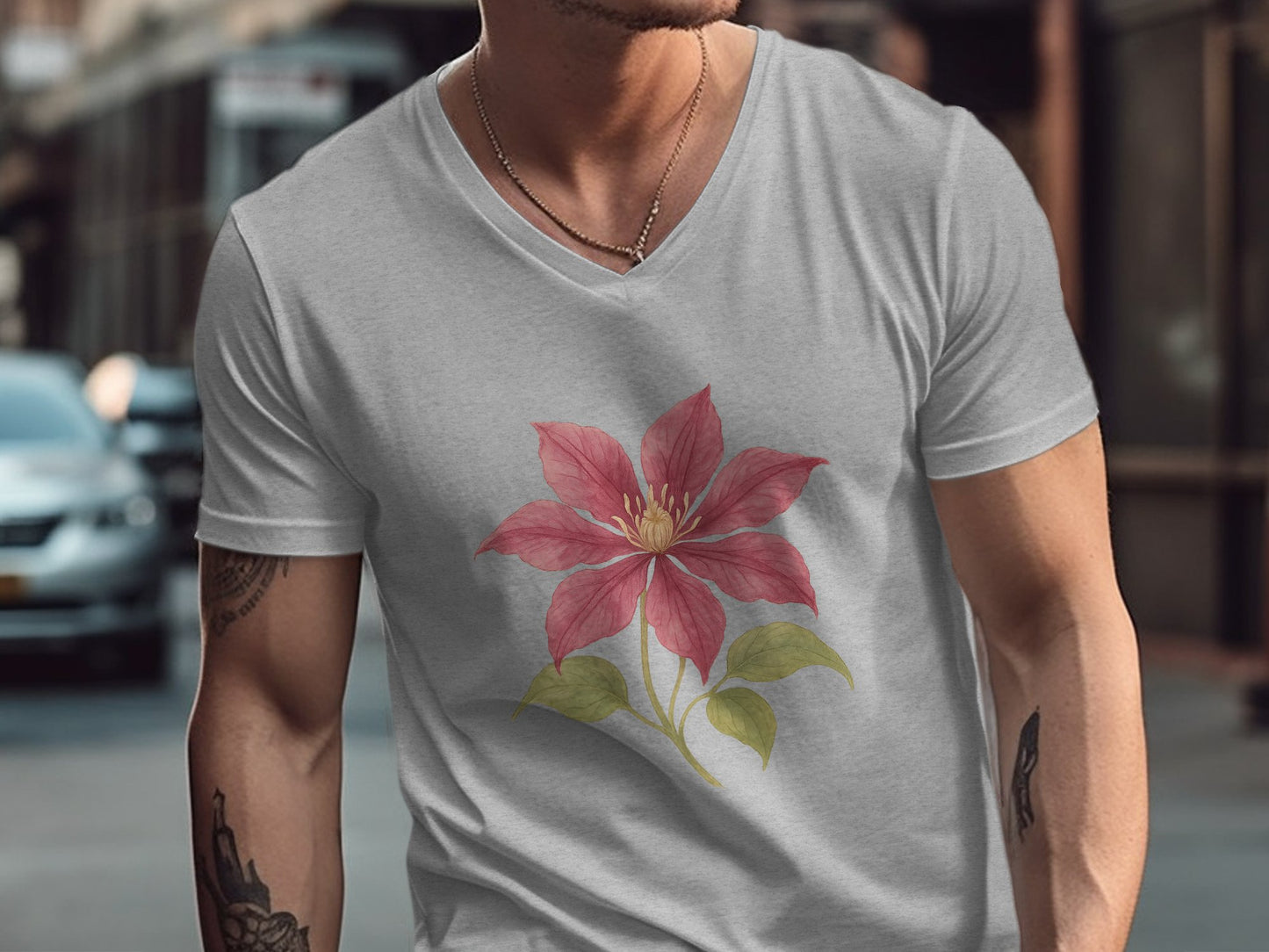 Elegant Floral Design Casual V-Neck T-Shirt product