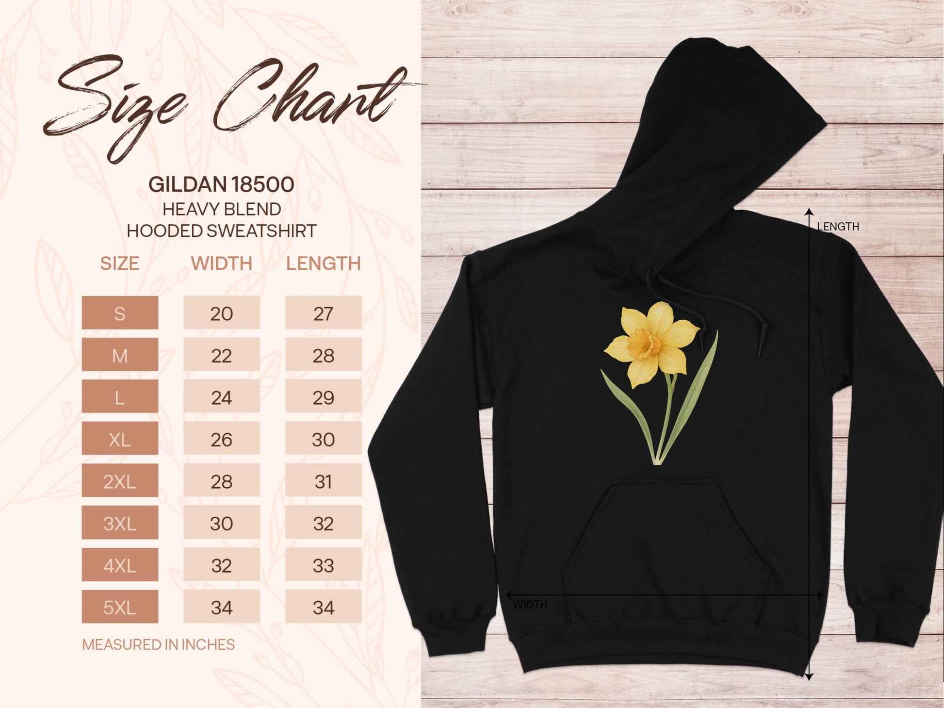 Floral Design Black Hooded Sweatshirt product type