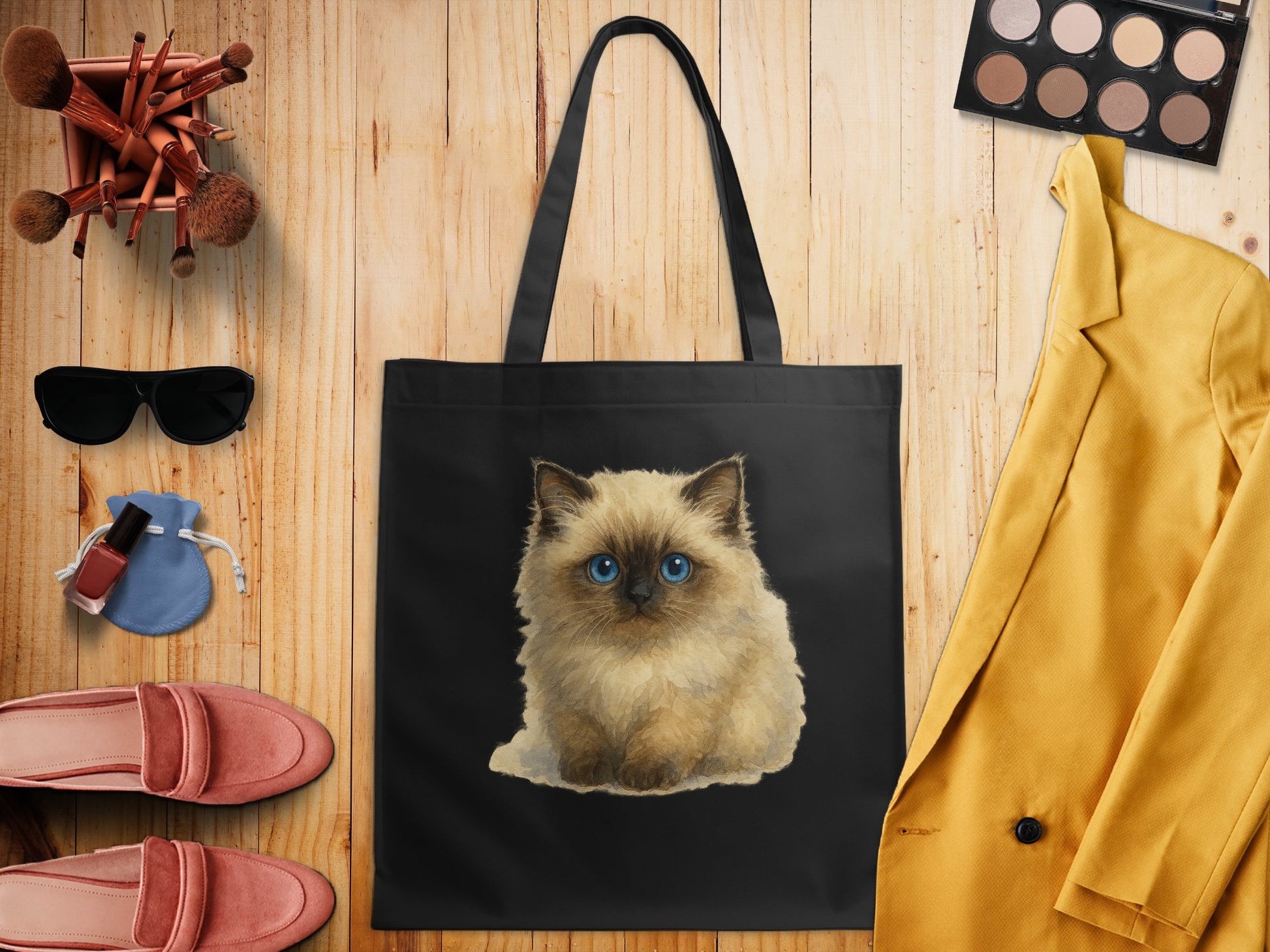 Adorable Kitten Printed Black Background Tote Bag product