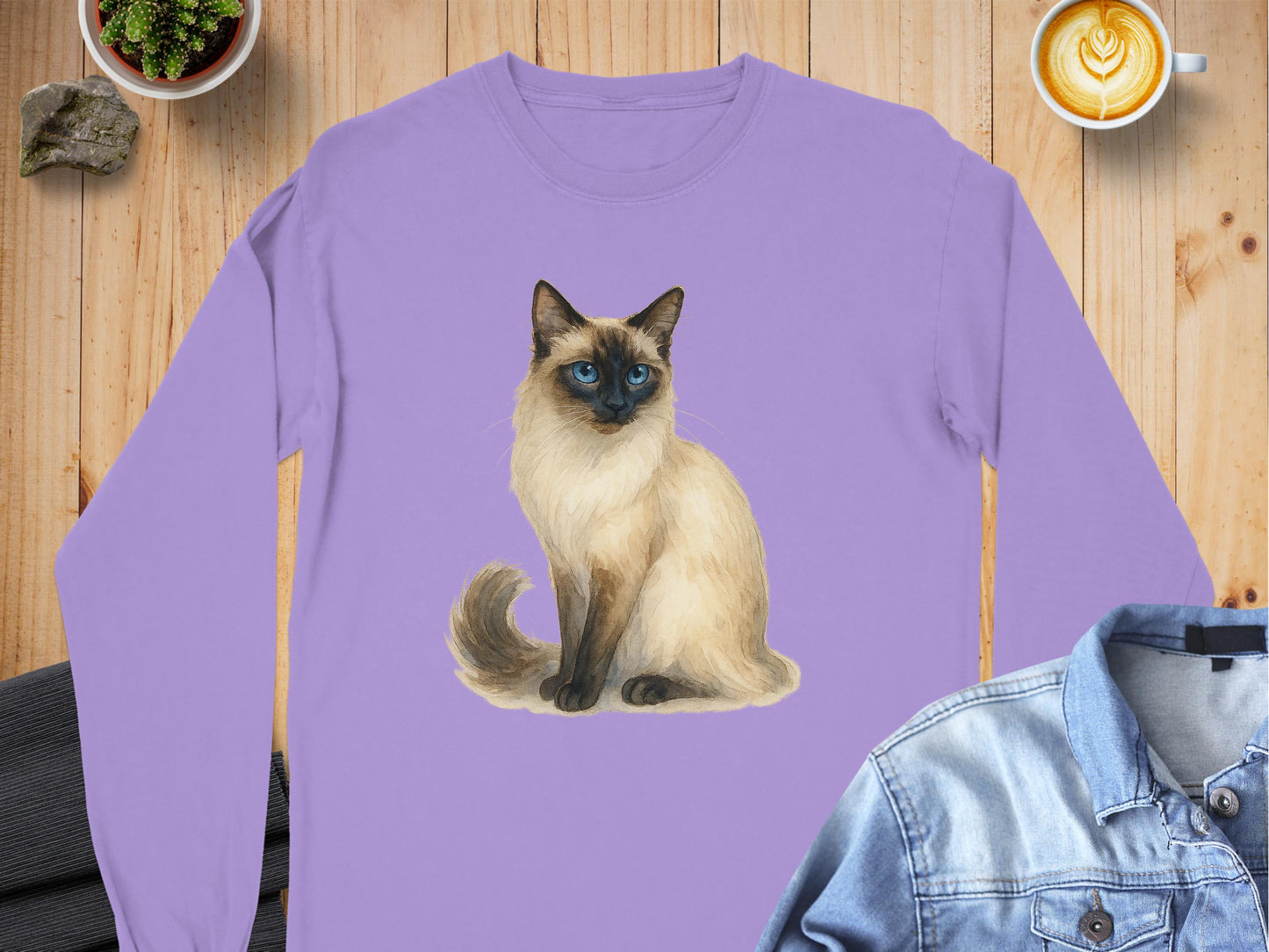 Cute Siamese Cat Print on Lavender Long Sleeve Shirt product type