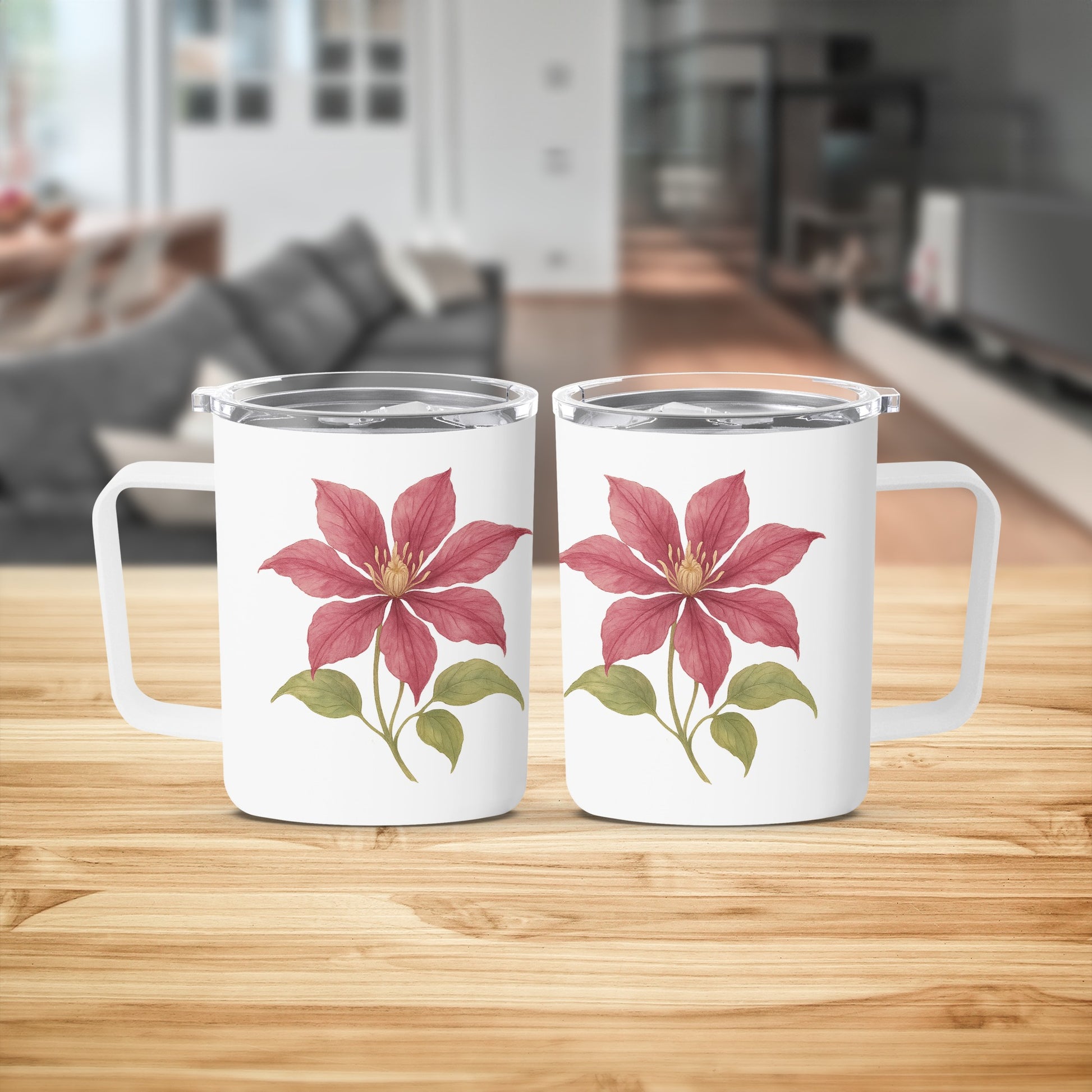 Floral Design Mug with Red and Green Leaves product type