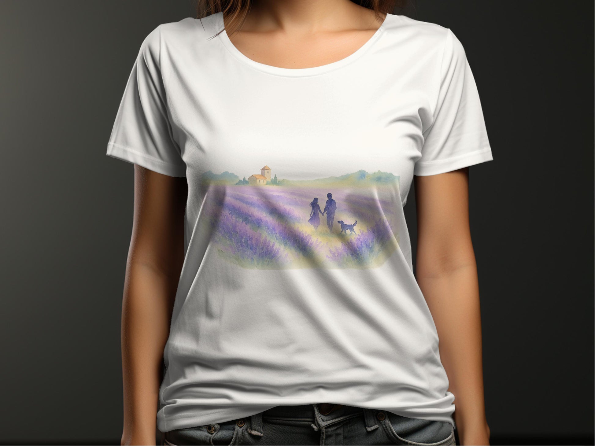 Couple Walking in Lavender Field Graphic T-Shirt product