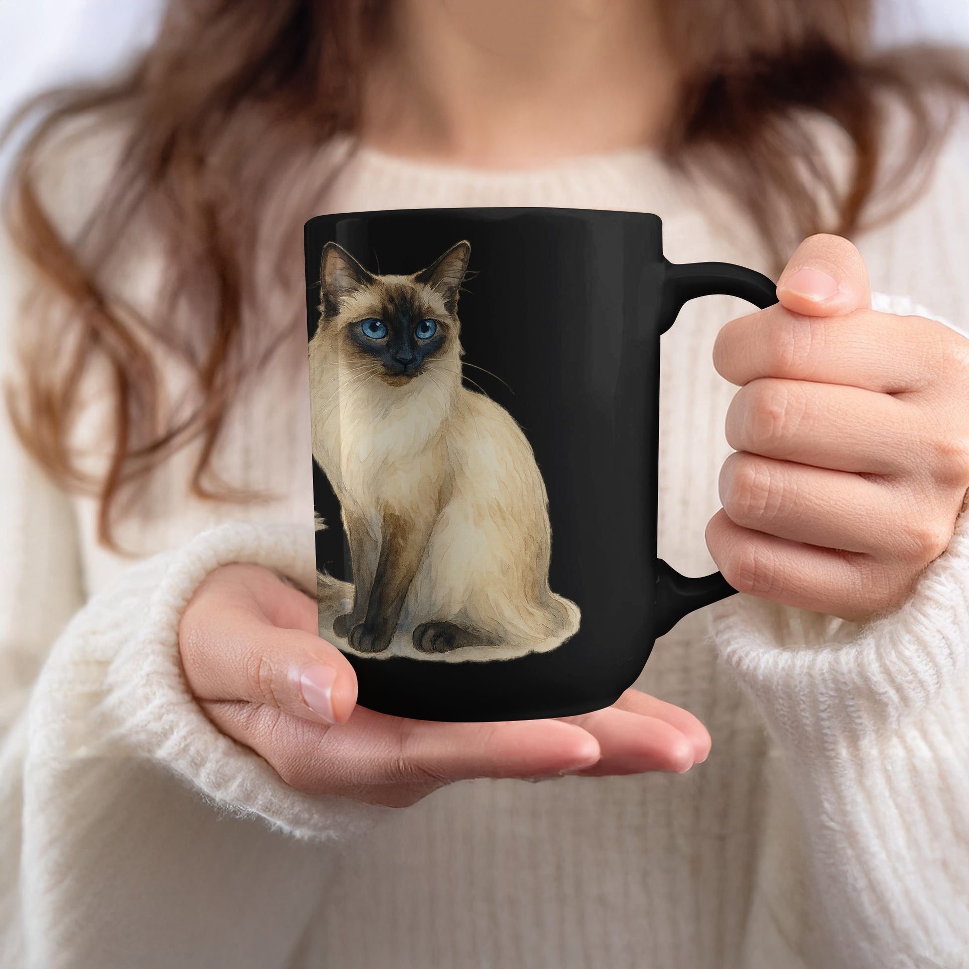 Siamese Cat Print Black Ceramic Coffee Mug product type