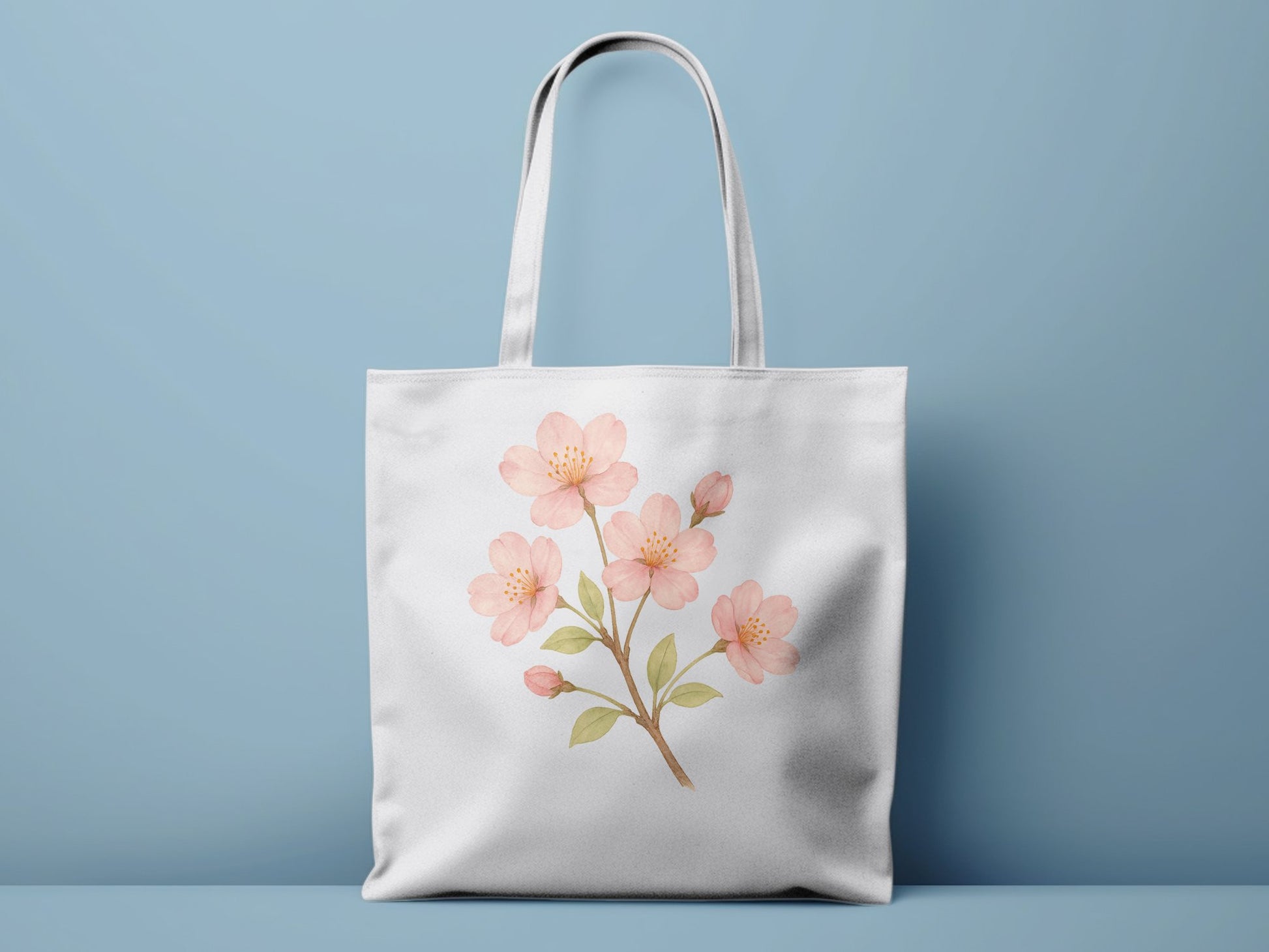 Beautiful Pink Blossom Design on White Tote Bag Product