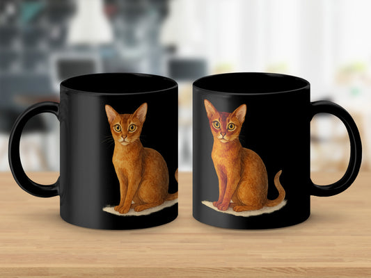 Cute Cat Illustration Black Mug Coffee Cup product