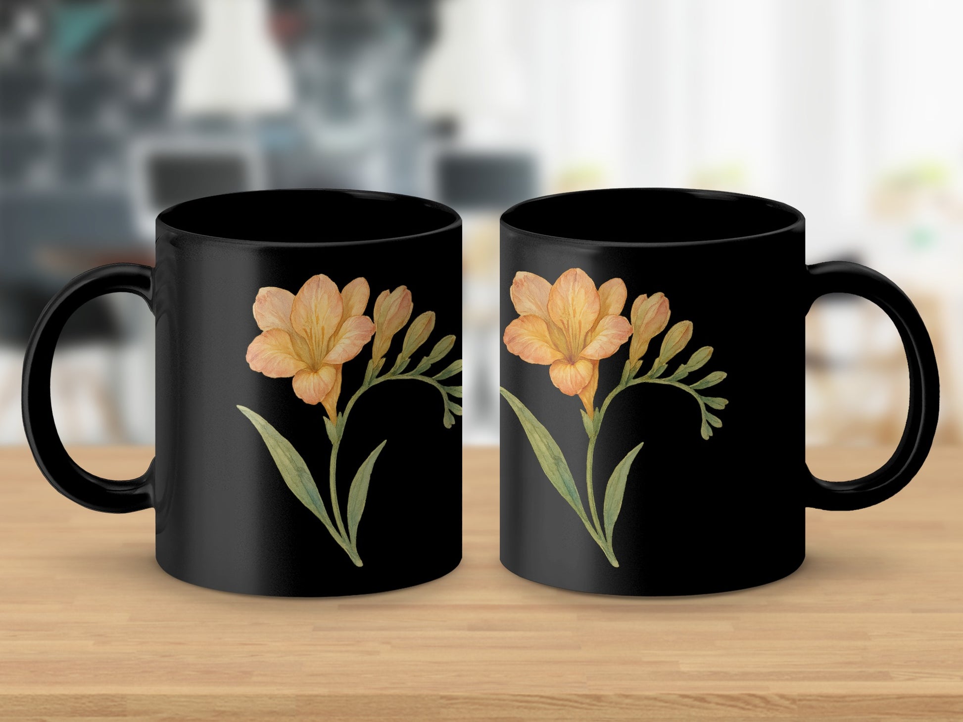 Vintage Floral Design Black Ceramic Mug product