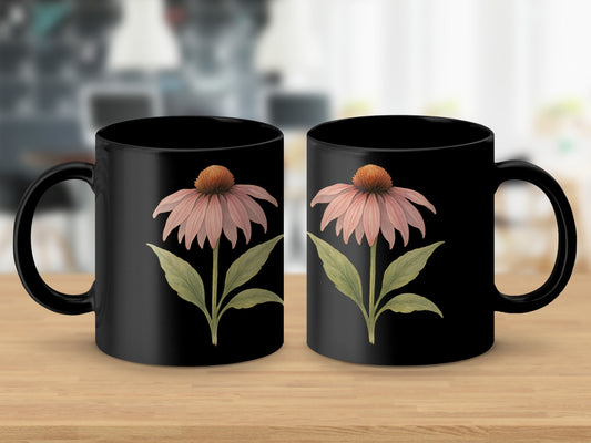 Black Mug with Pink Flower Design on Ceramic product