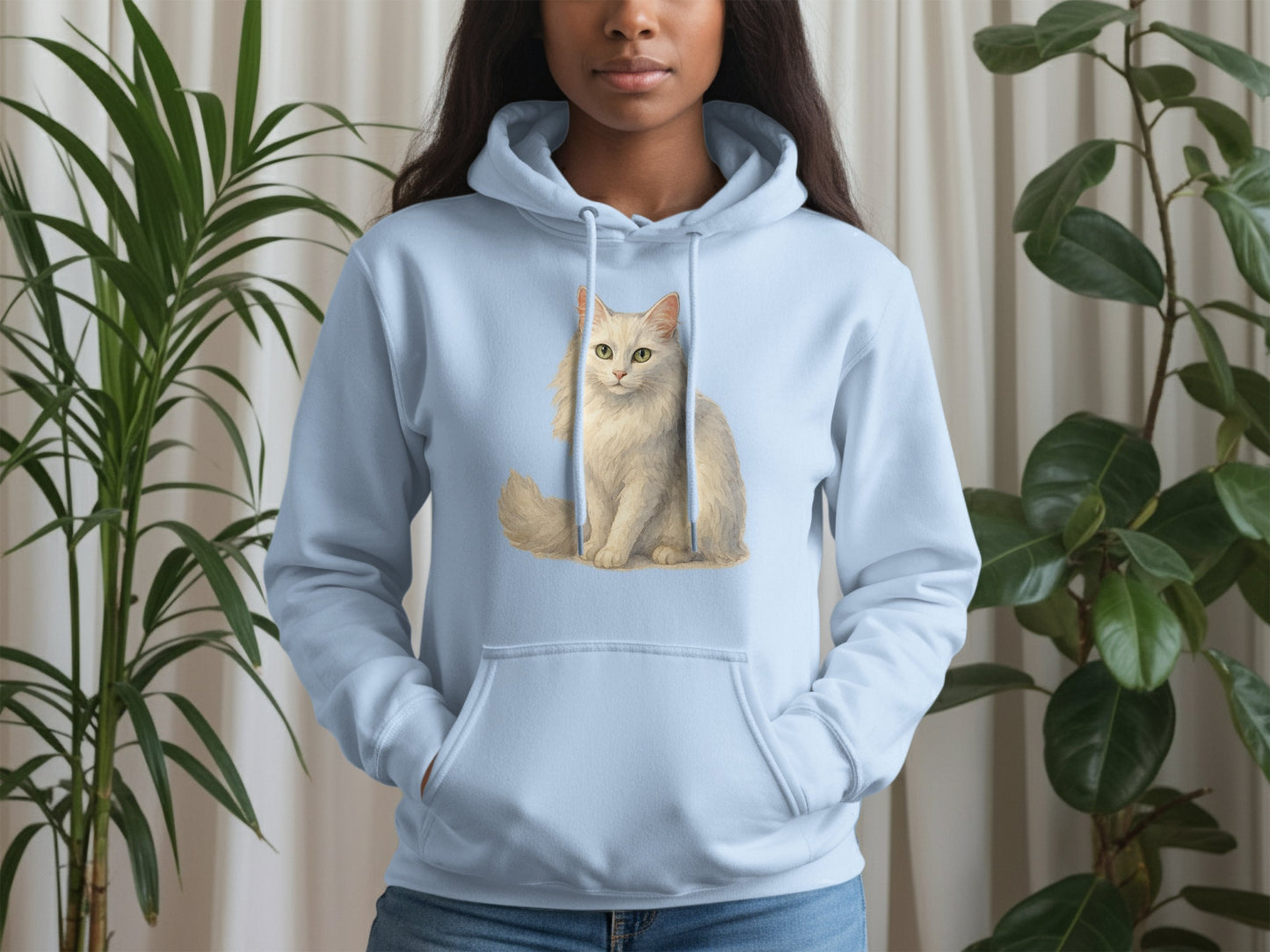 Adorable Cat Print Blue Hoodie Casual Wear Product Type