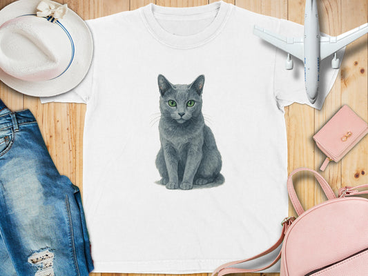 Cute Gray Cat Print Casual White Tee product