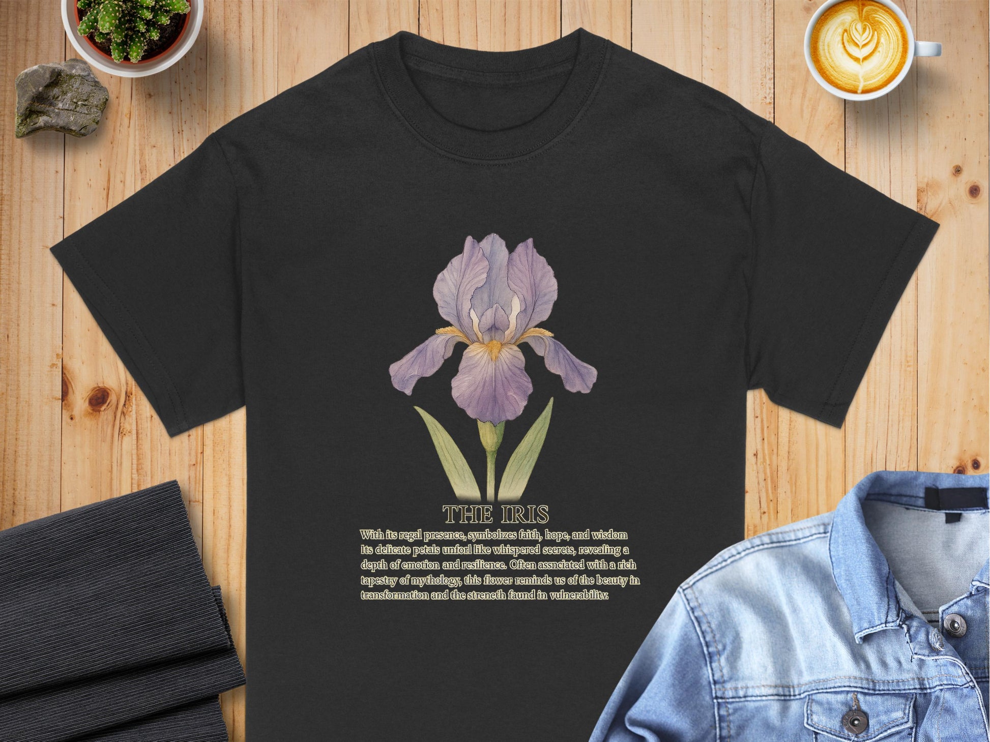 Elegant Black Shirt with Beautiful Iris Design product
