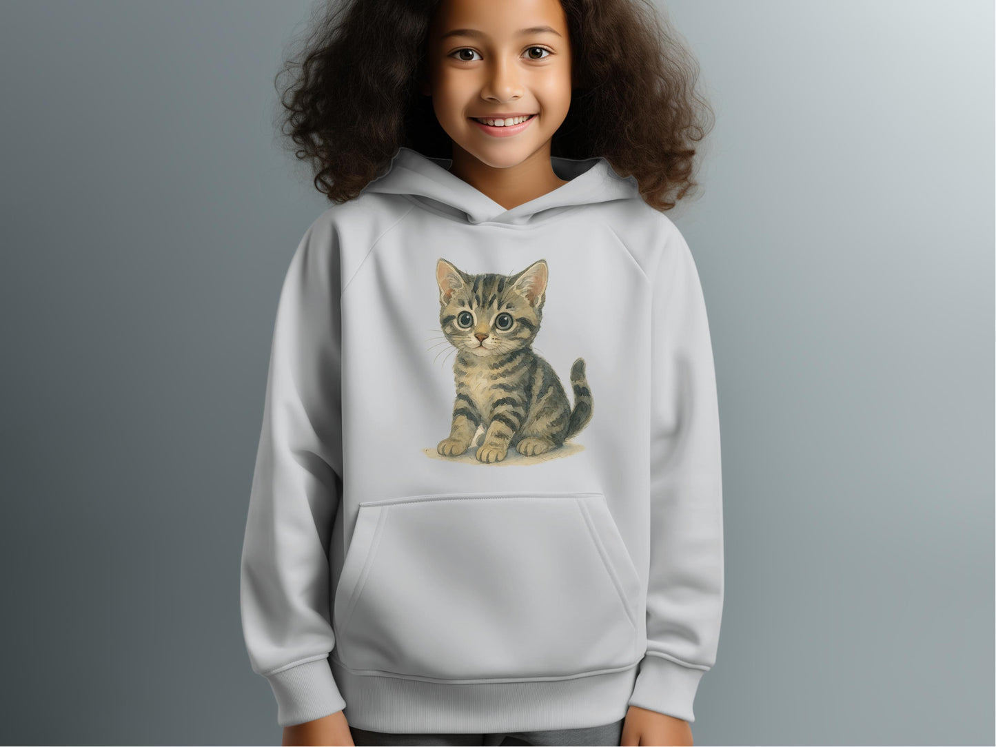 Adorable Kitten Print Hoodie for Kids Casual product