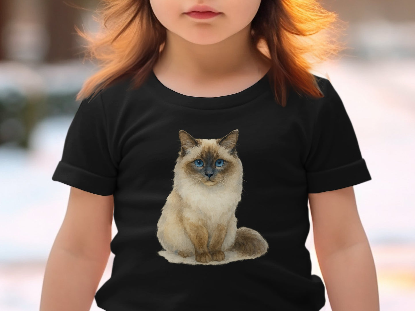 Cute Fluffy Cat Graphic on Black Kids Tee product
