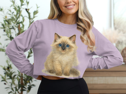 Adorable Fluffy Cat Design on Long Sleeve Shirt product