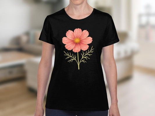 Vibrant Floral Design on Black T-Shirt Product Type