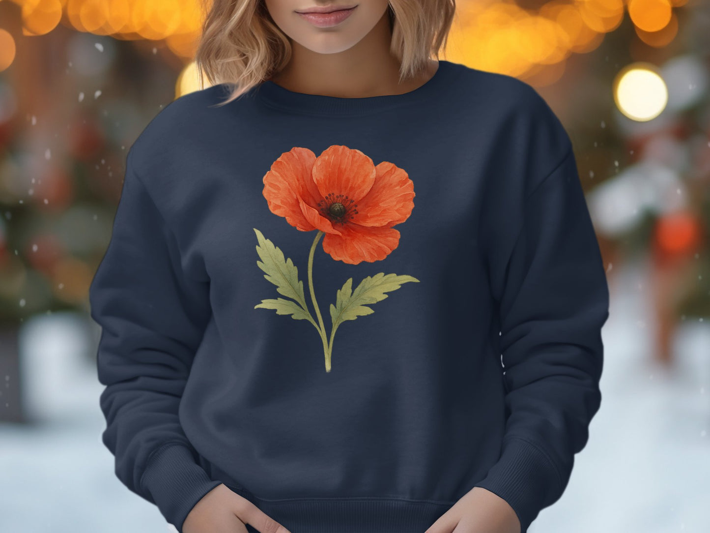 Orange Poppy Flower Graphic Navy Blue Sweatshirt product