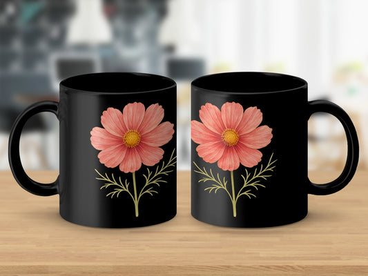 Black Mug with Stylish Pink Flower Print product type