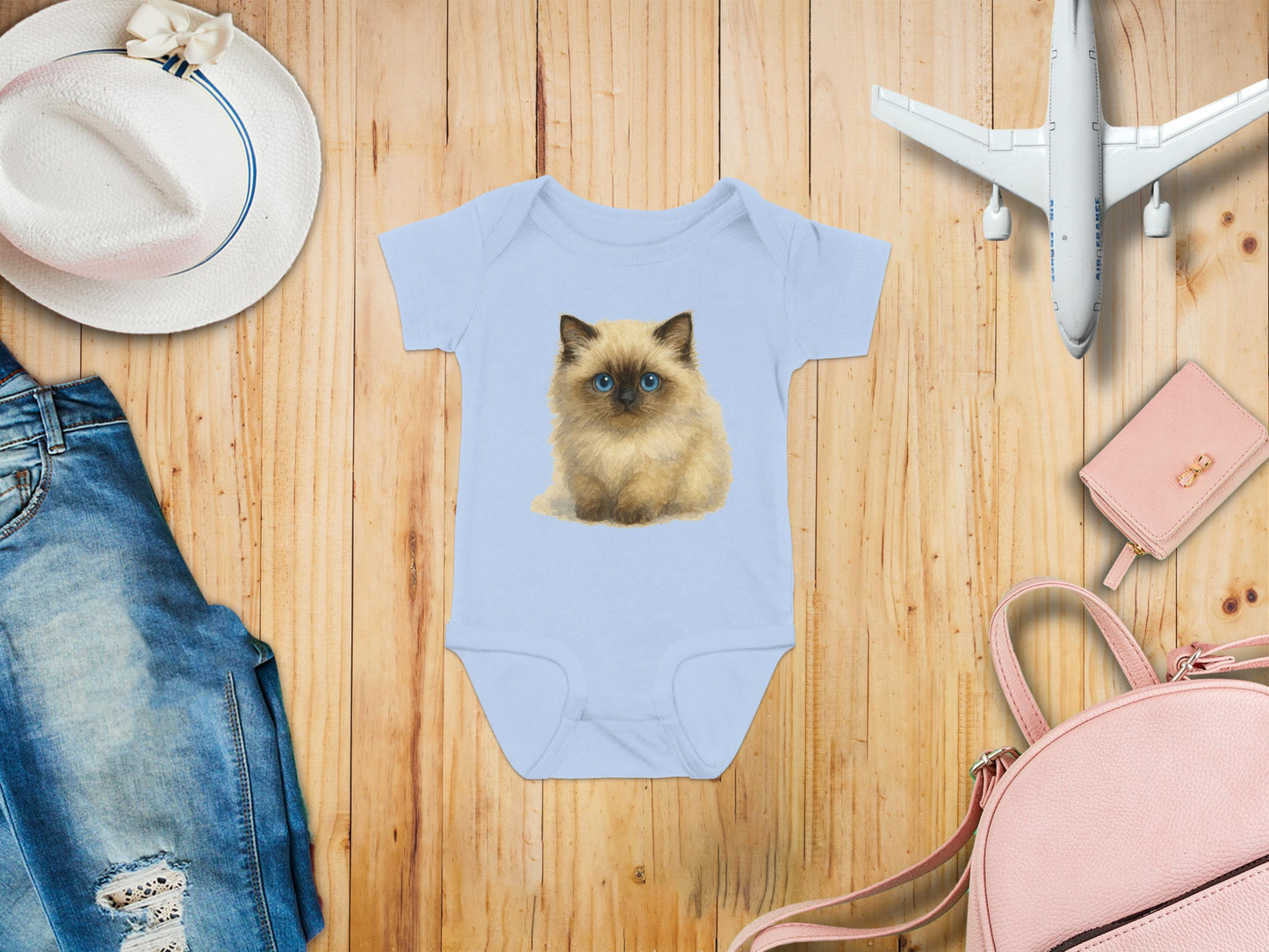 Cute Blue Onesie with Fluffy Cat Print Baby clothing product