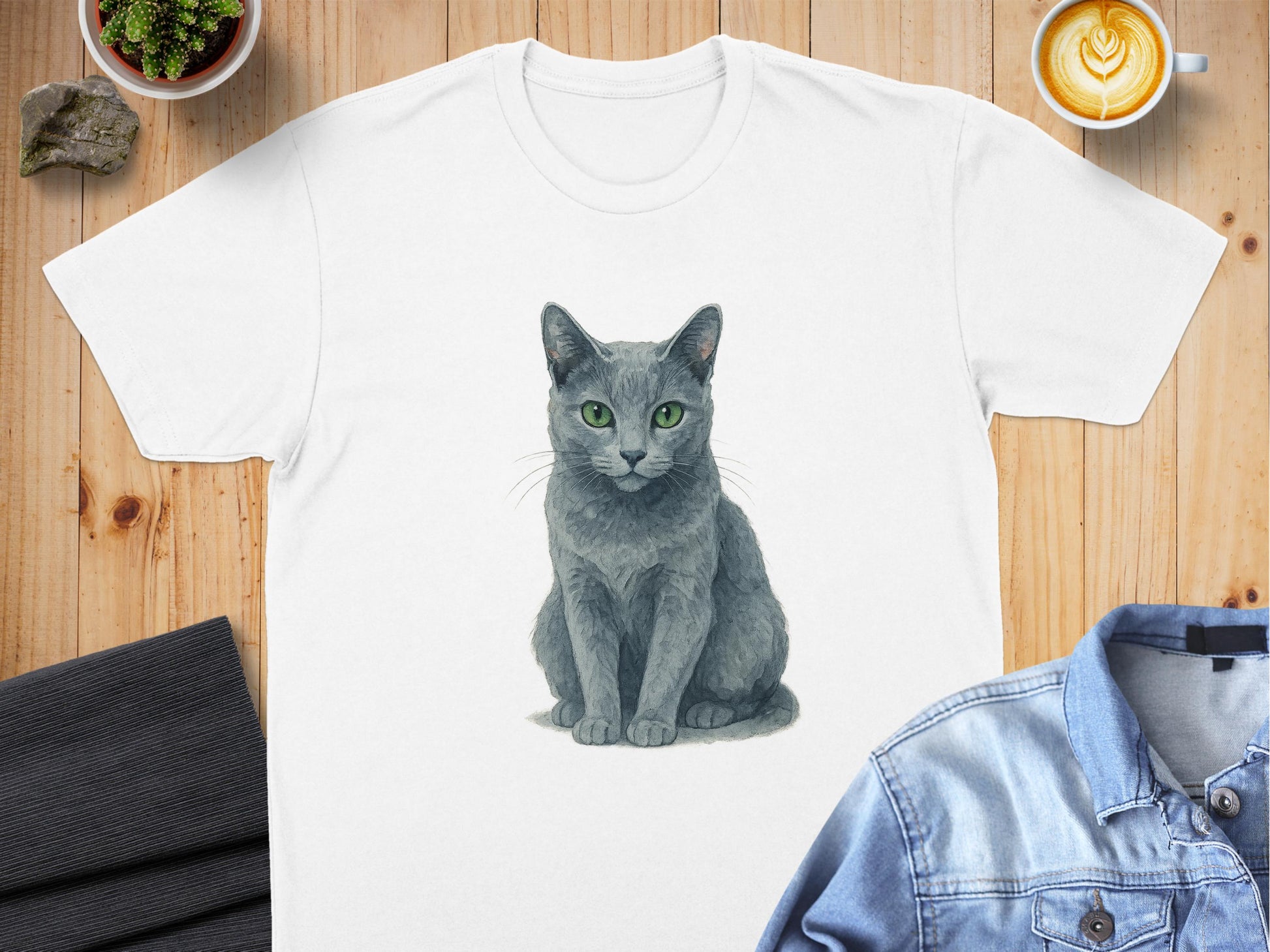 Cute Grey Cat Illustration on White Shirt product type