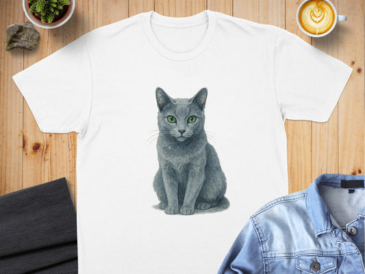 Cute Grey Cat Illustration on White Shirt product type