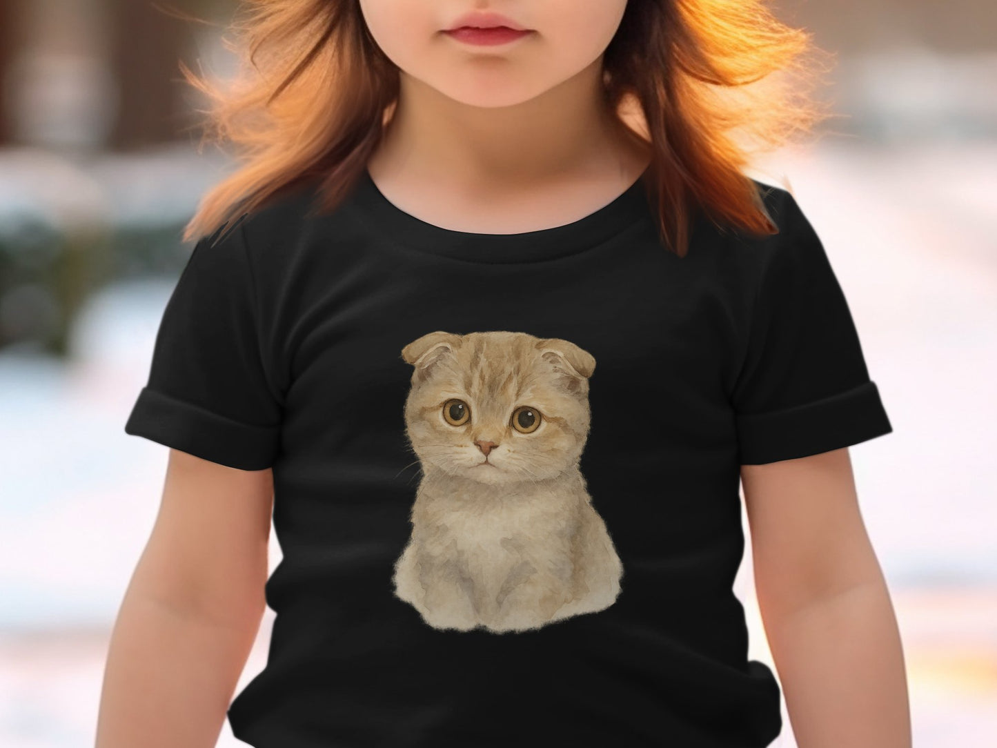 Adorable Kitten Graphic Print Black T-Shirt product