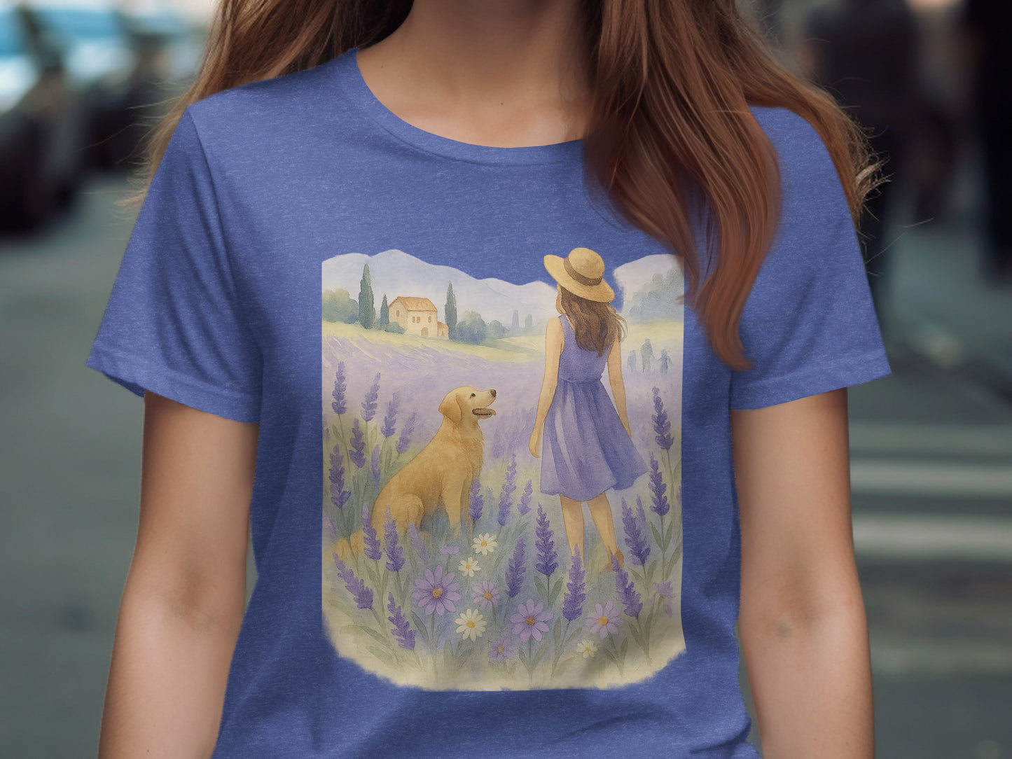 Woman with Dog in Lavender Field T-Shirt product