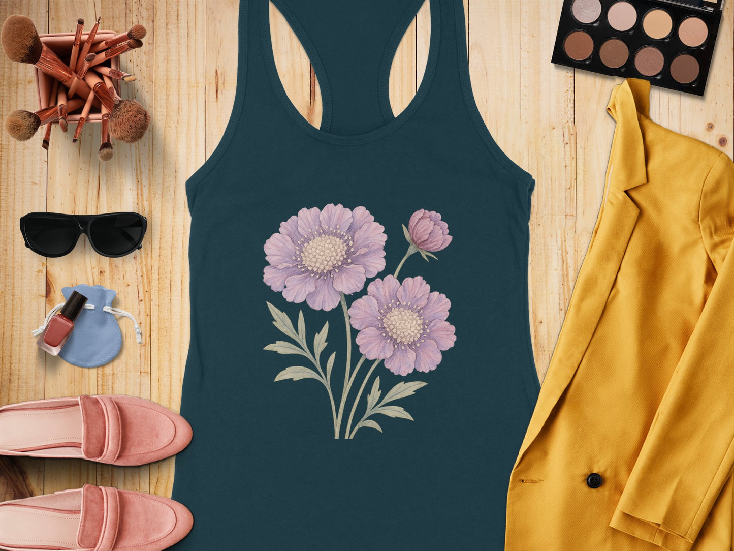 Floral Design Teal Racerback Women's Tank Top product type