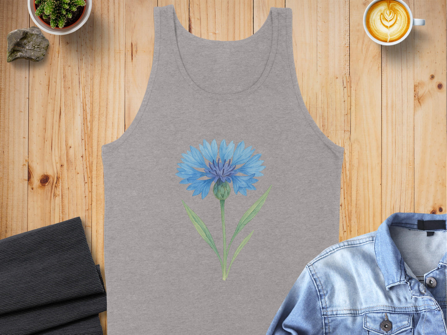 Blue Flower Graphic Design on Grey Tank Top product