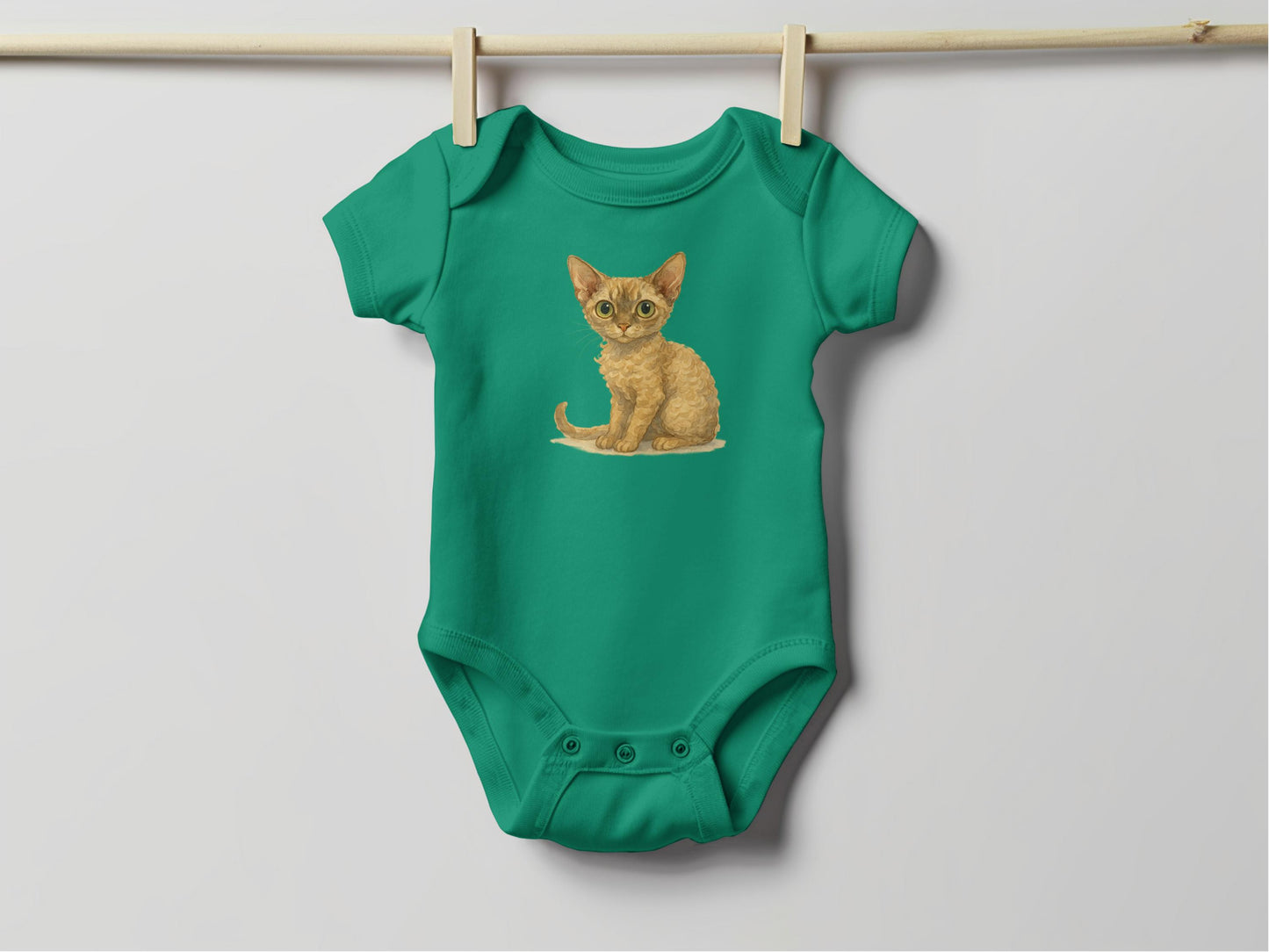 Adorable Kitten Printed Green Baby Onesie product