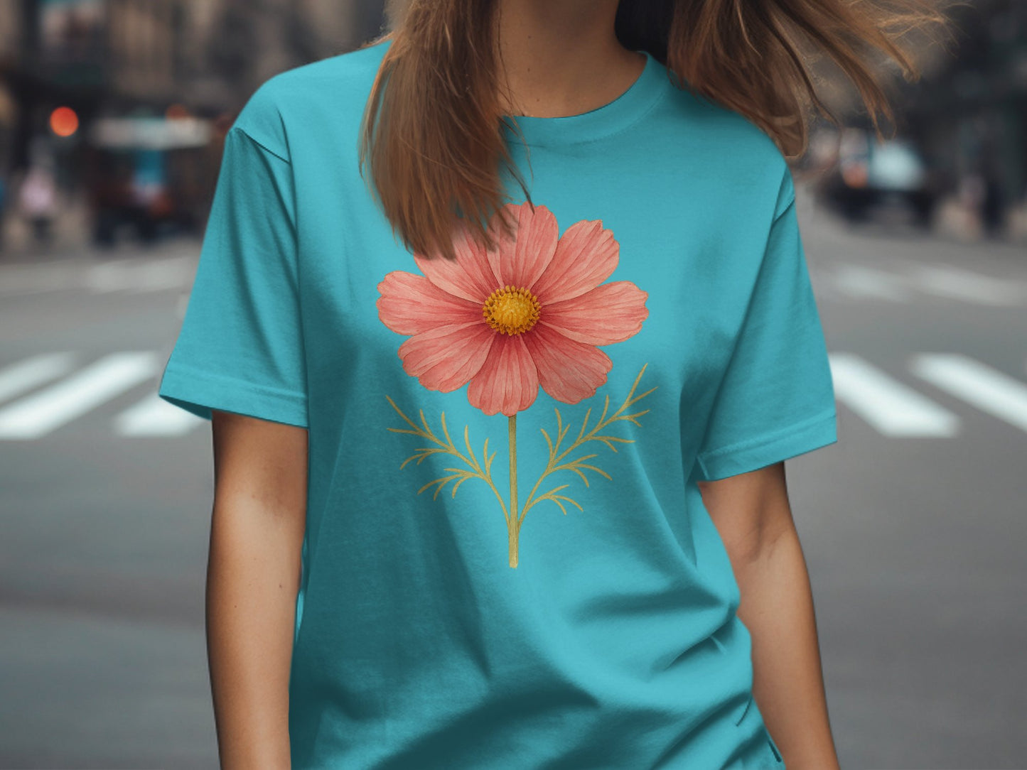 Vibrant Pink Flower on Teal Background Graphic product type