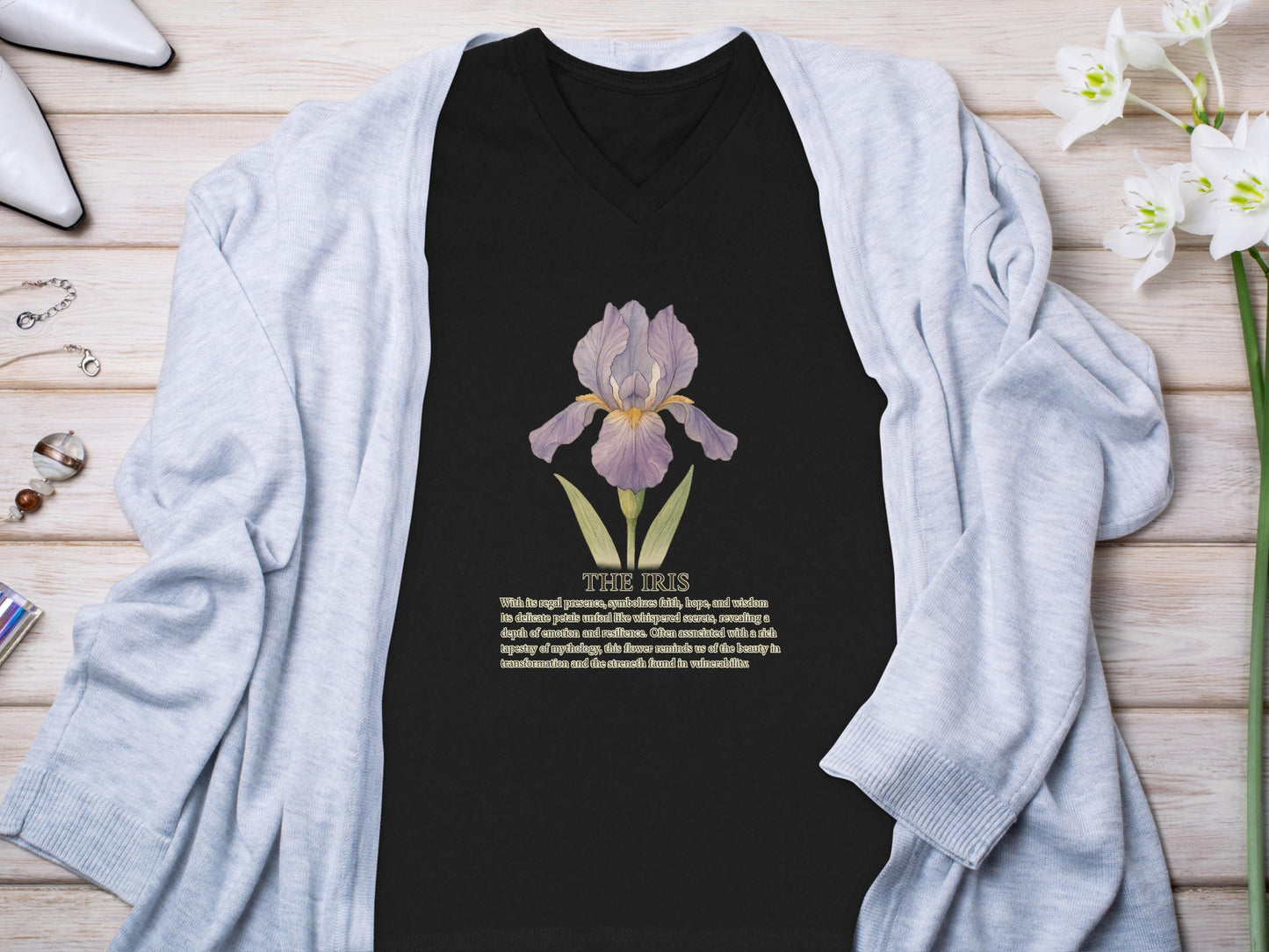 Elegant Black Shirt with Purple Iris Print product