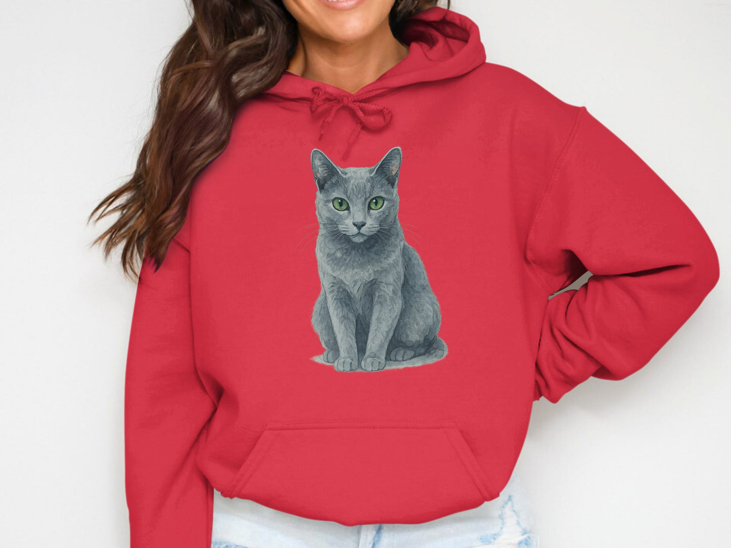 Gray Cat Graphic Print Red Long Sleeve Hoodie product type