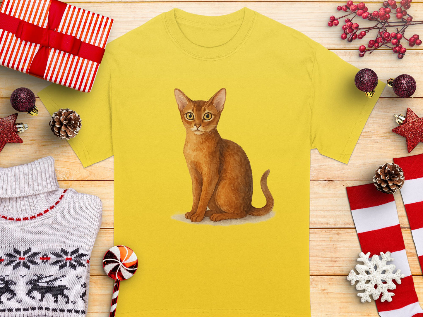 Cute Cat Graphic on Yellow Unisex Fashion T-Shirt product type