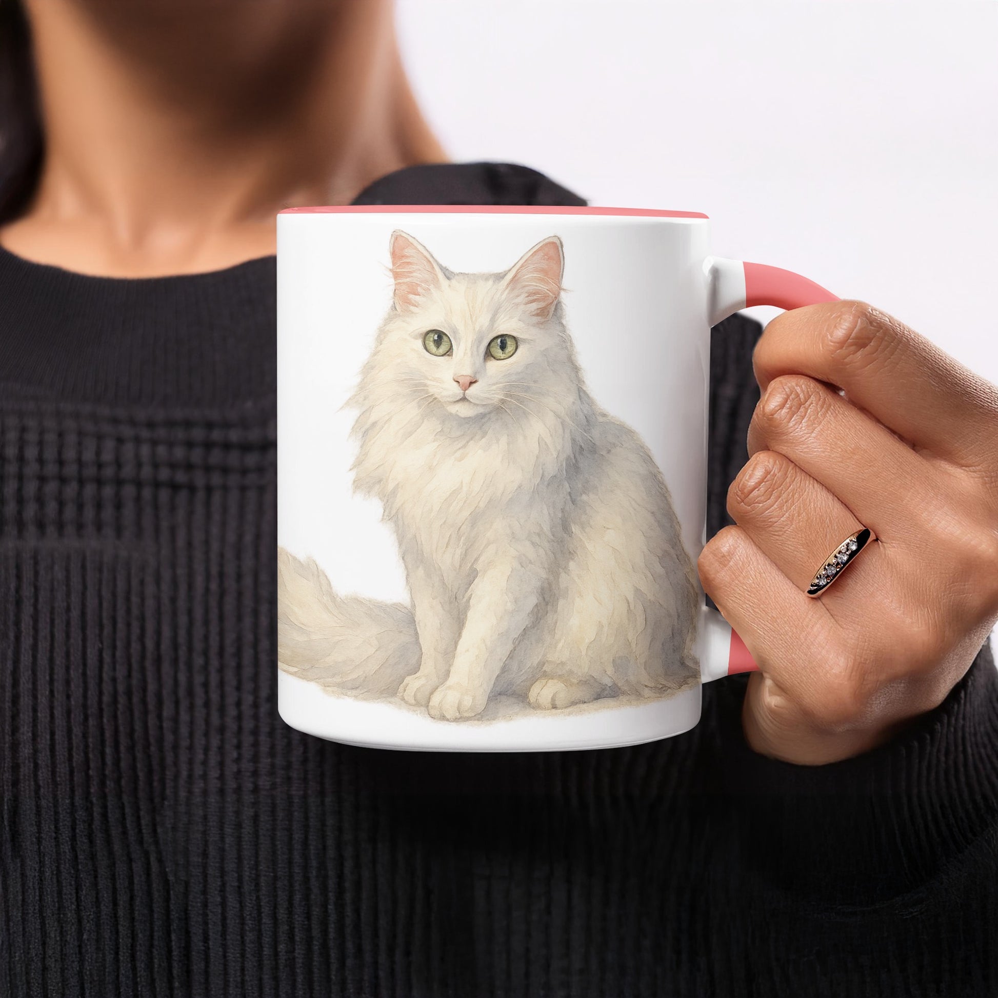 Cute Fluffy Cat Print on White Coffee Mug product type