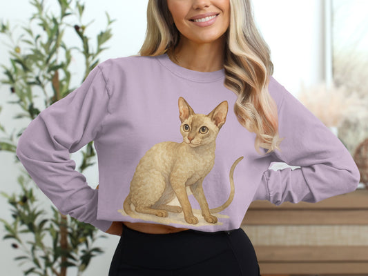 Adorable Cat Print Cropped Long Sleeve Shirt product type