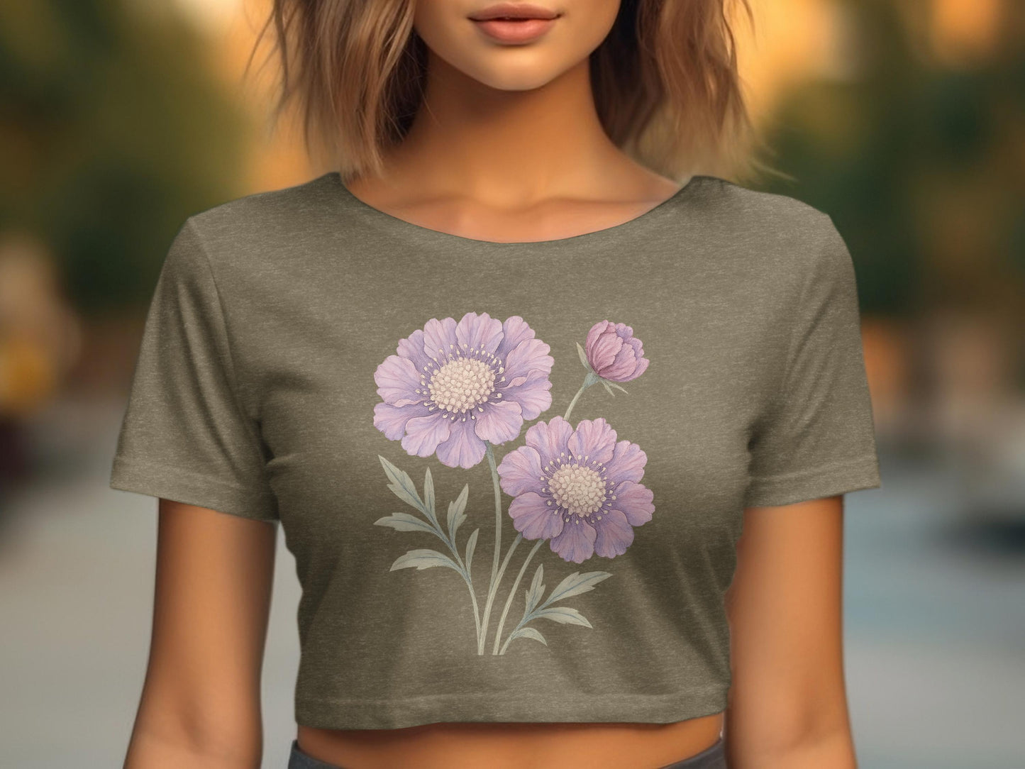 Floral Print Cropped Tee with Purple Flower Design product type