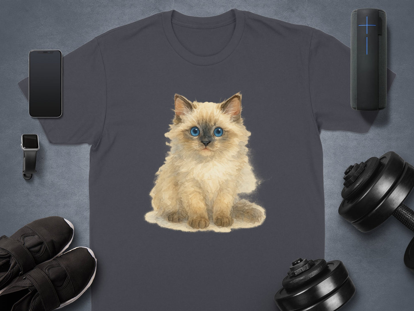 Cute Fluffy Kitten Illustration on Dark T-shirt product
