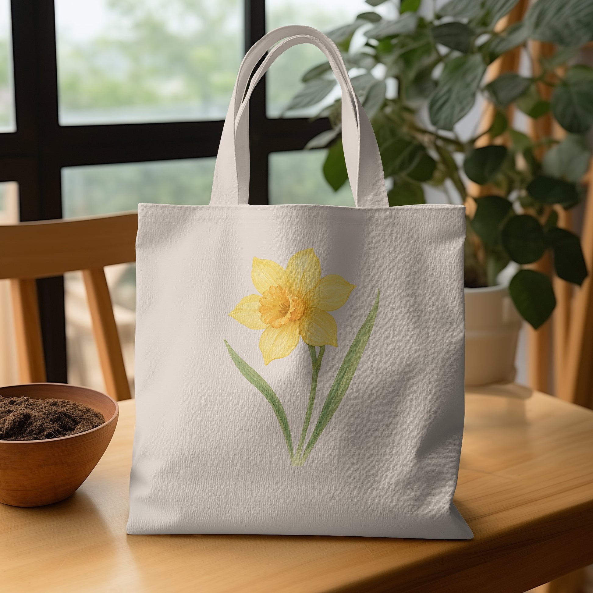 Elegant White Tote Bag with Yellow Floral Design product type