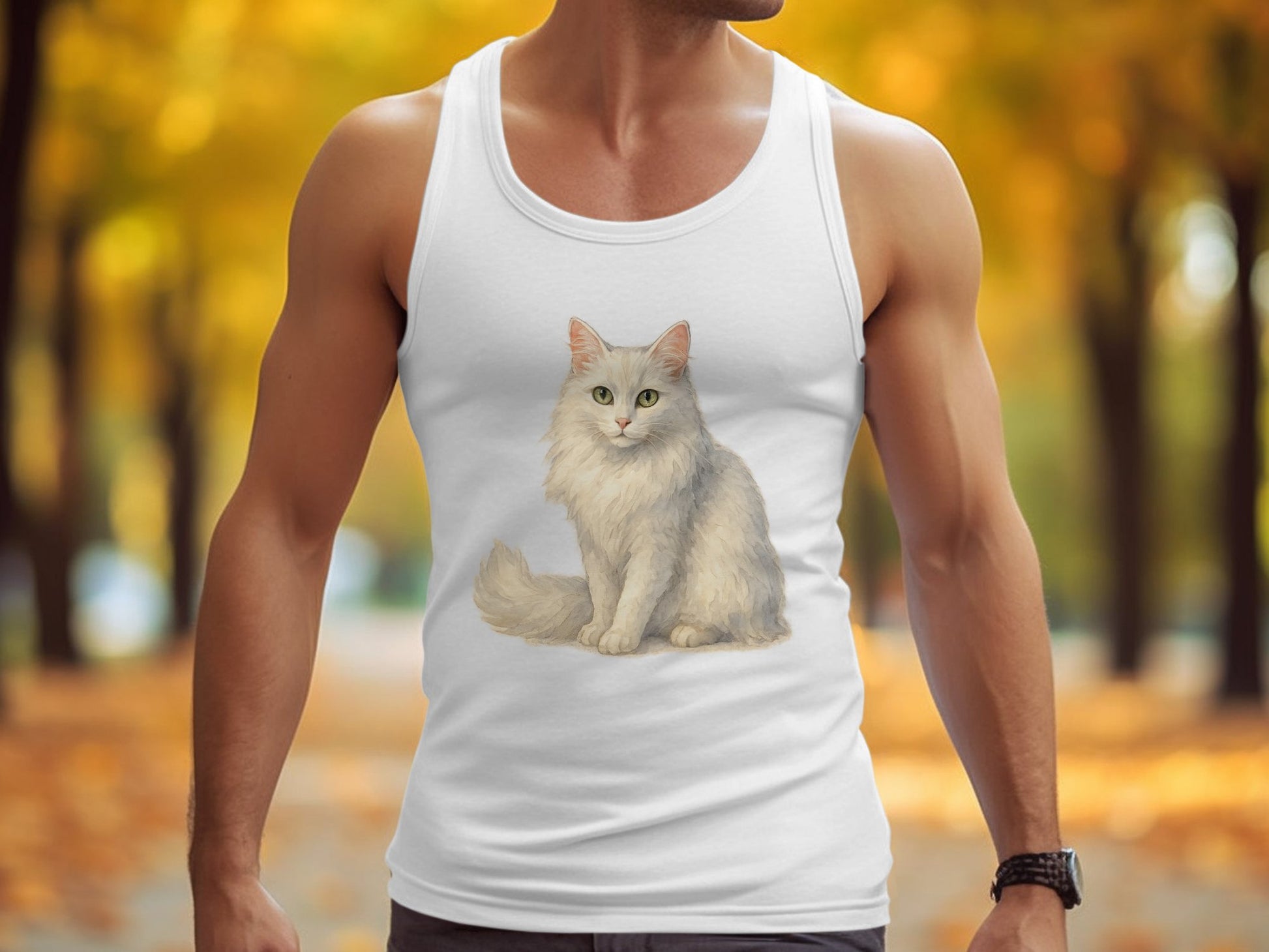 Stylish Men's Tank with Fluffy White Cat Design product