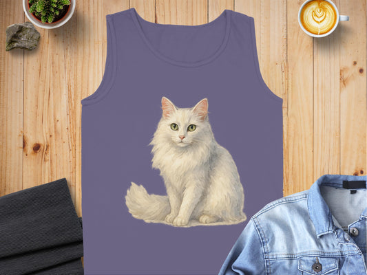 White Cat Graphic Printed on Blue Tank Top product type