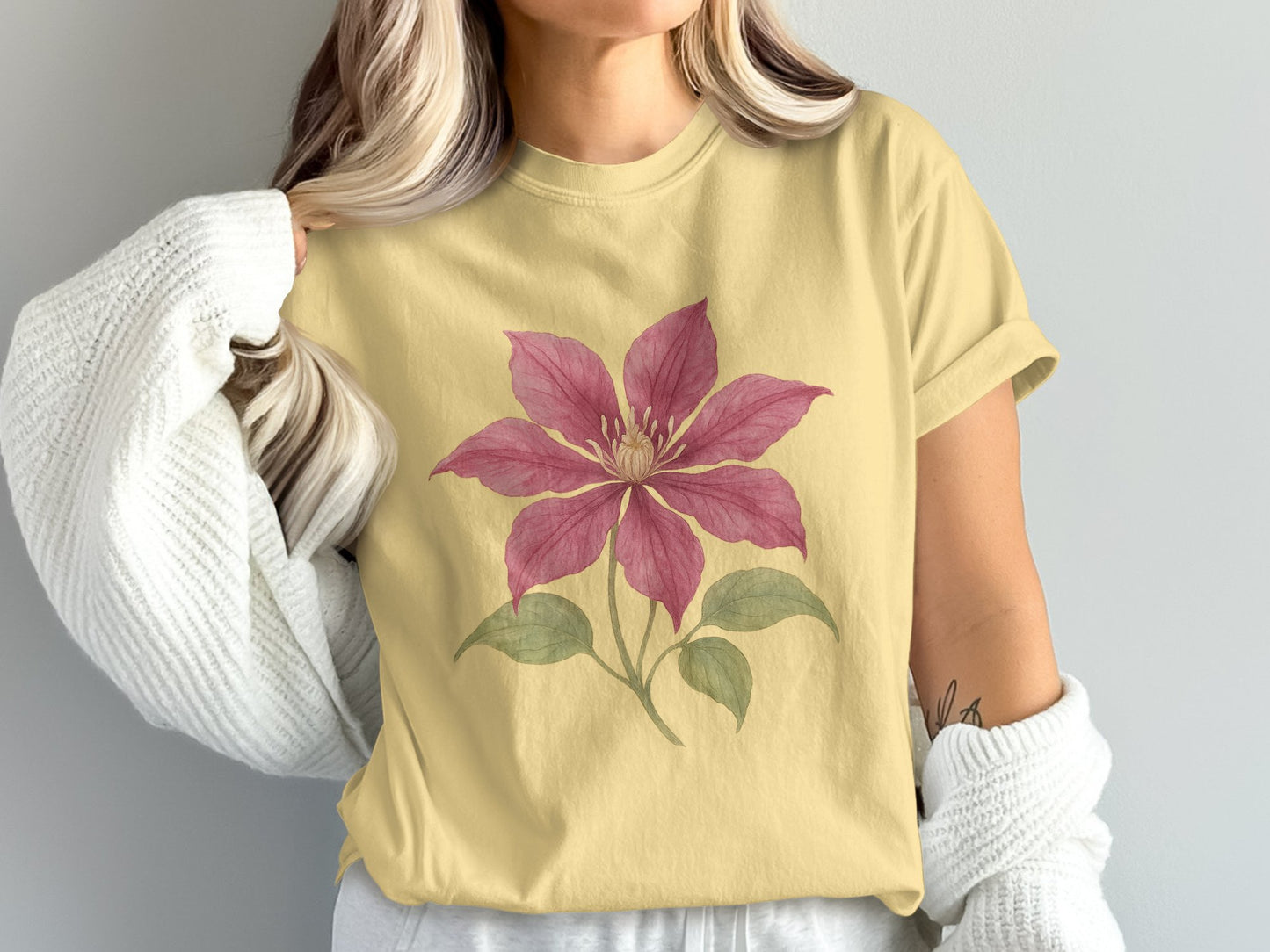 Floral Graphic Tee with Pink Clematis Design product