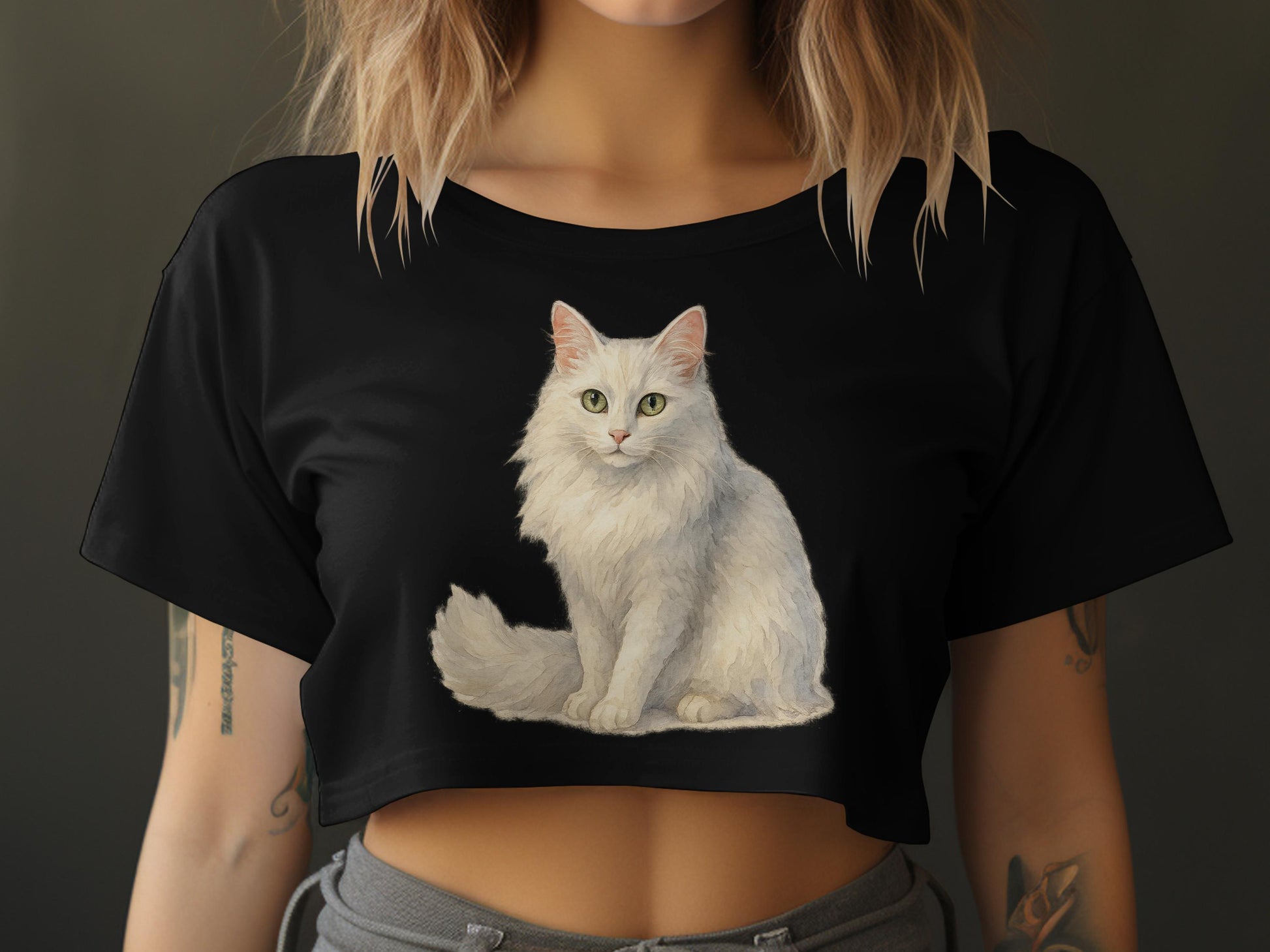 White Cat Printed Black Crop Top product type