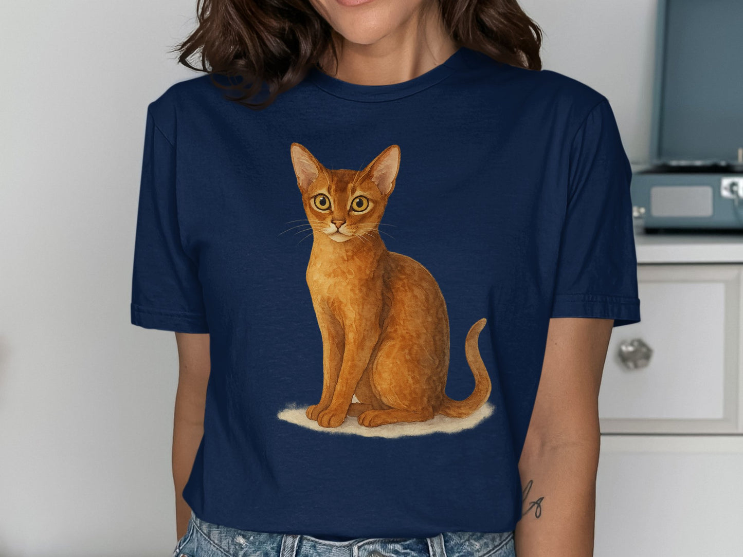 Cute Orange Cat Blue Graphic Tee Shirt product