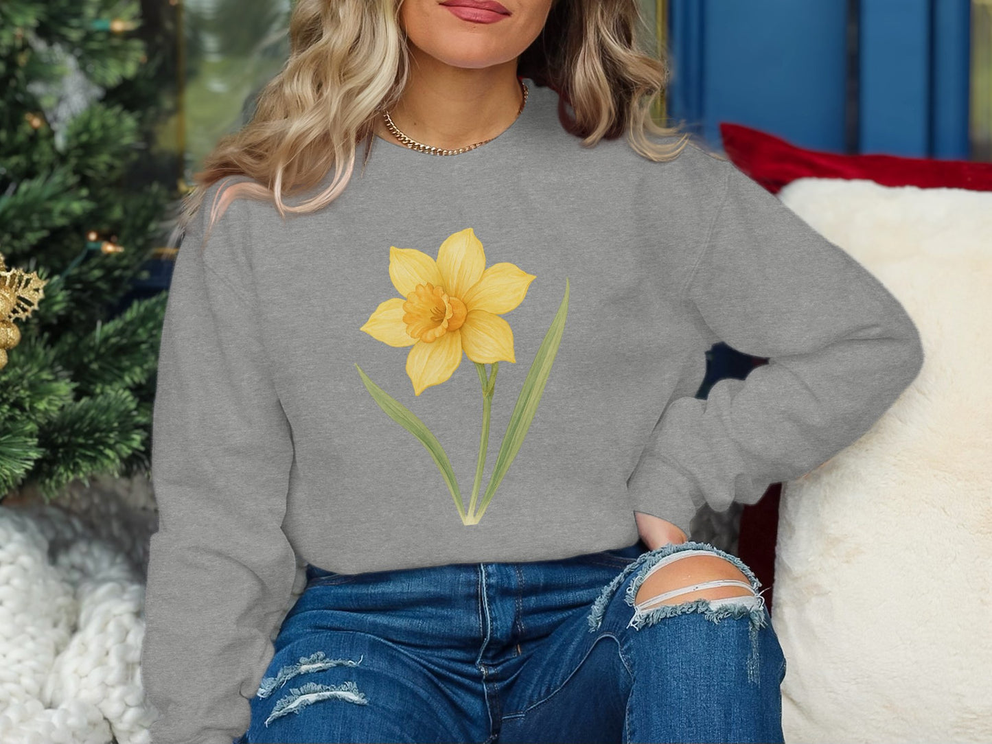 Yellow Daffodil Graphic Print Cozy Sweatshirt product