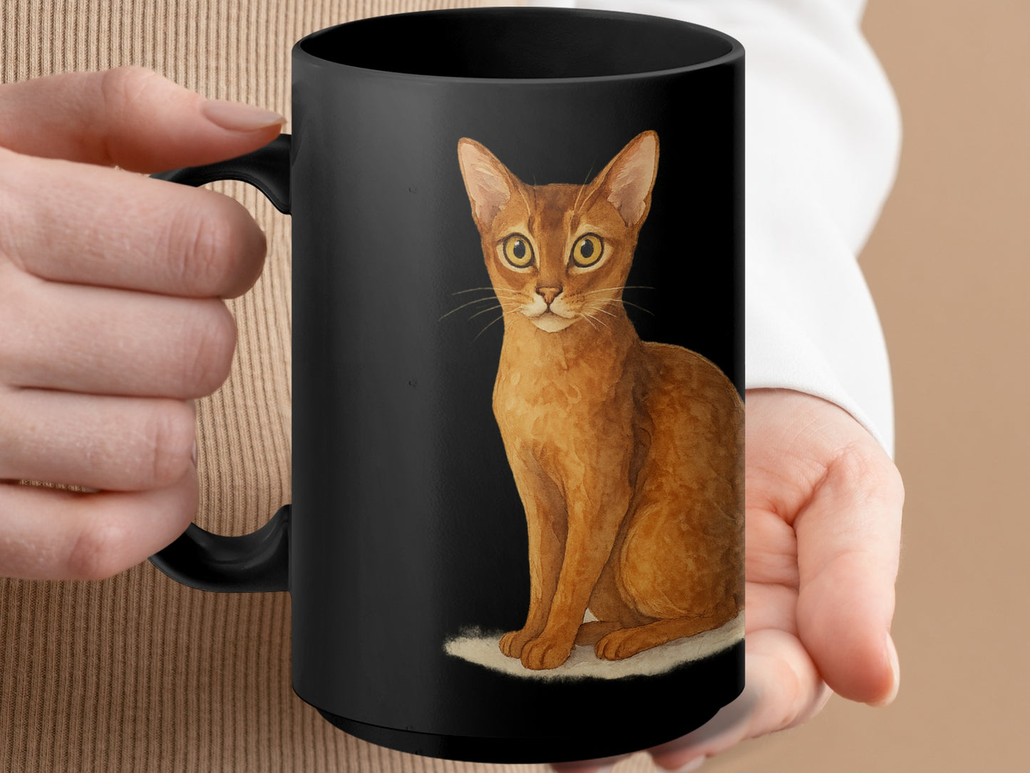 Charming Cat Illustration on Black Ceramic Mug product