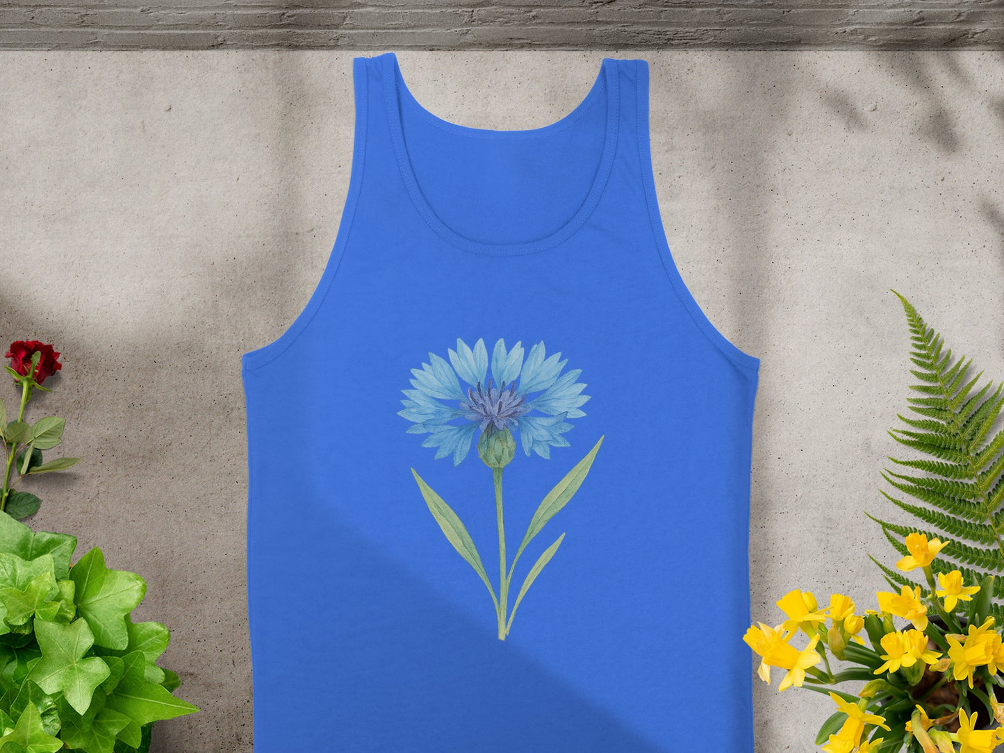 Bright Blue Tank Top With Blue Flower Design product