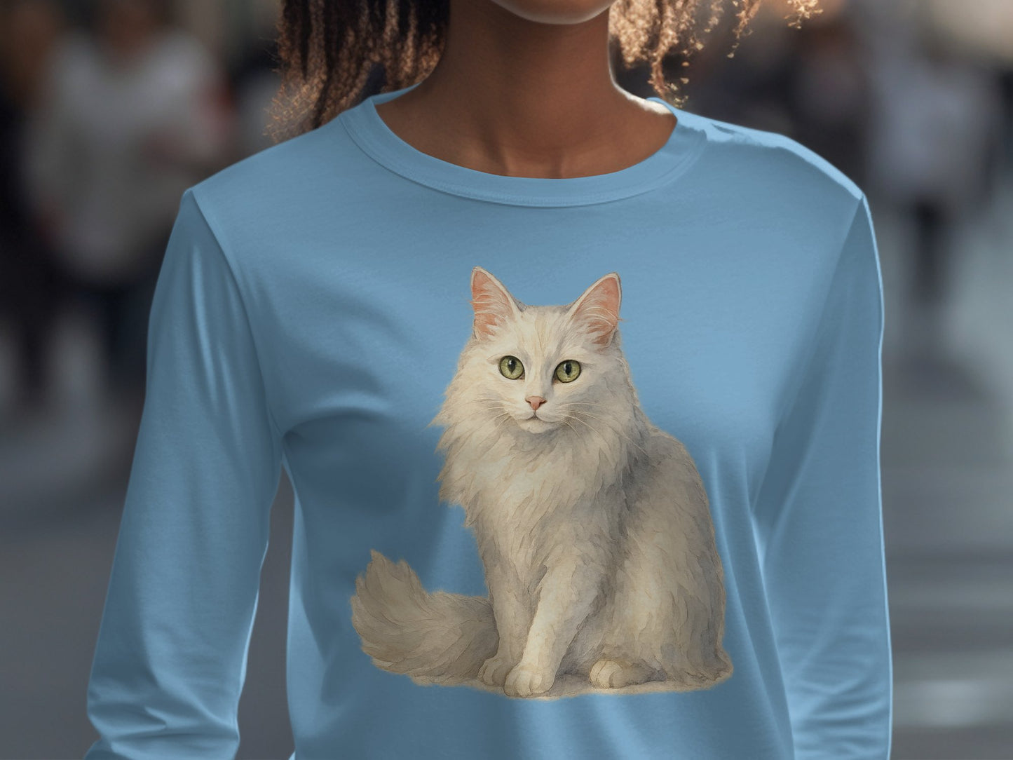 Cute Fluffy White Cat Design Long Sleeve Shirt product type