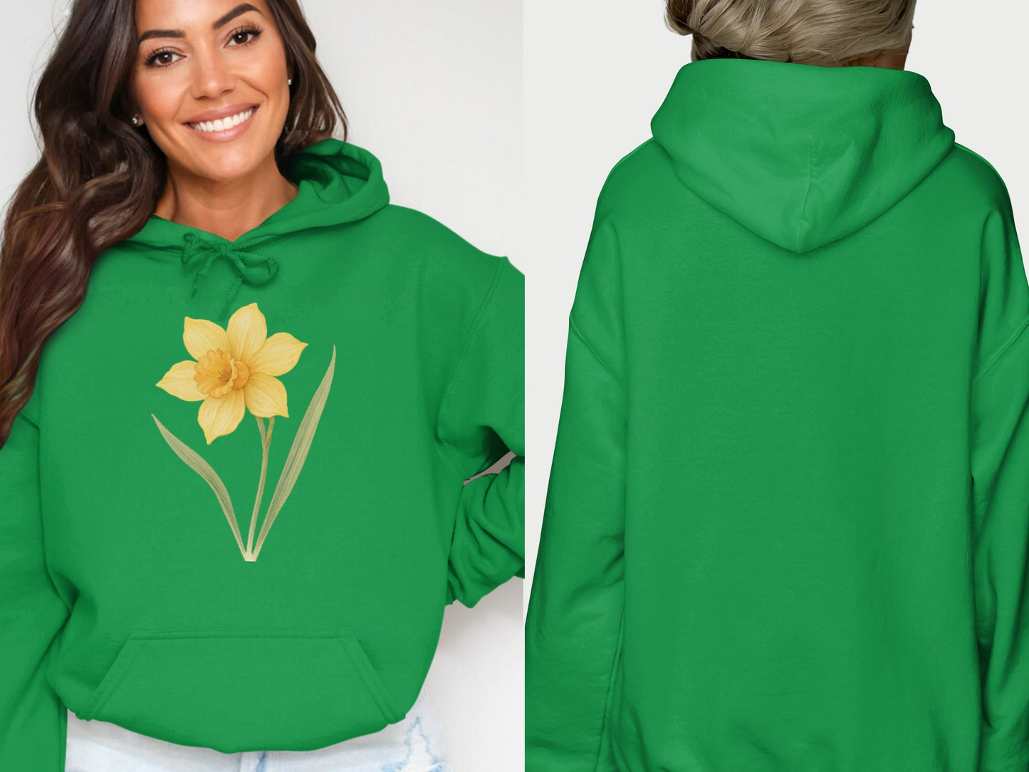 Bright Green Hoodie with Yellow Daffodil Graphic product type